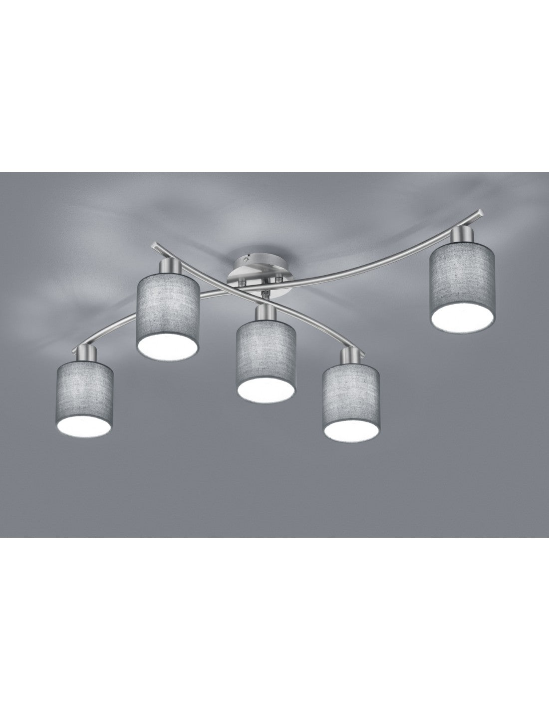 Plafoniera Garda Nichel 5 Paralumi Tessuto Grau L75 cm Trio Lighting