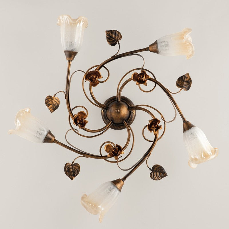 Eisen Deckenleuchte Braun Gold hinterlässt fünf Leuchten 70x h15 cm