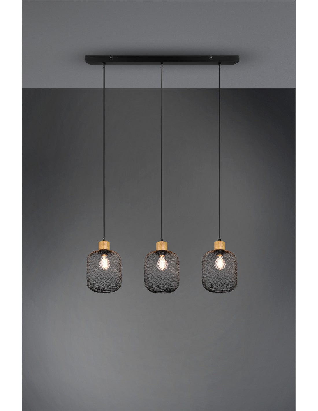 Calimero 3xE27 Hängeleuchte aus schwarzem Metallgeflecht, L80 cm, Trio-Beleuchtung