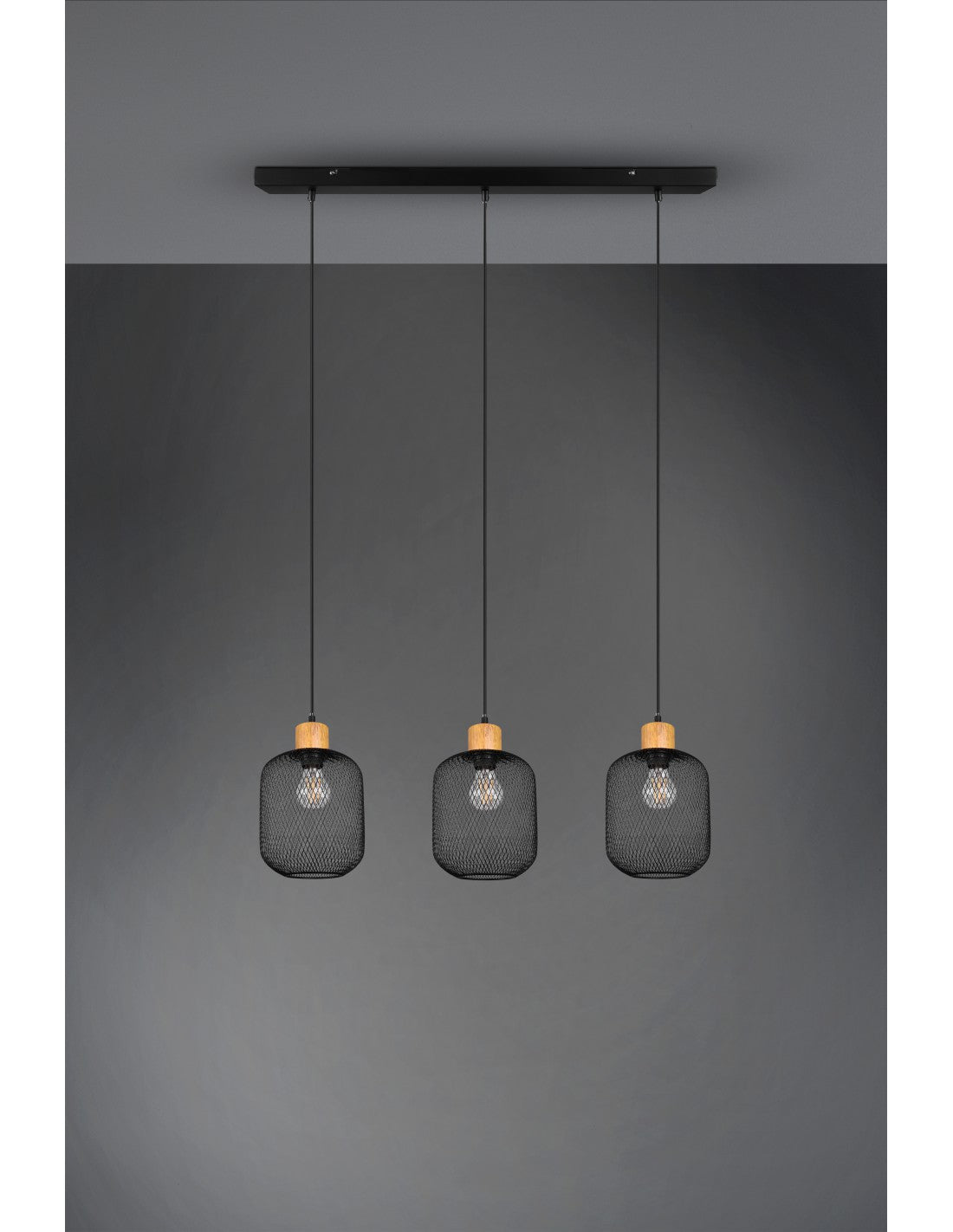 Calimero 3xE27 Hängeleuchte aus schwarzem Metallgeflecht, L80 cm, Trio-Beleuchtung