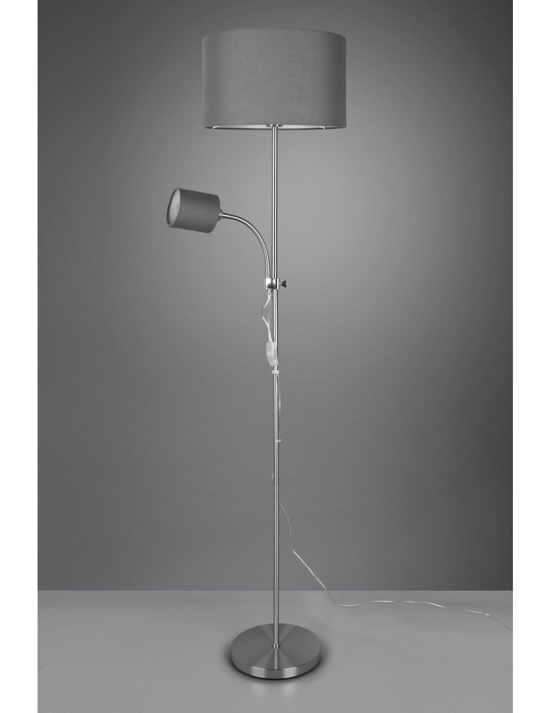 Owen Stehleuchte 1xE27+Spot Nickel und grauer Stoff L36 cm Trio Lighting