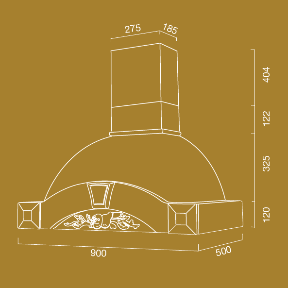 Rustikale weiße Küchenhaube GAIA MAX mit Holzrahmen eingelegt Tabakfarbe cm 90
