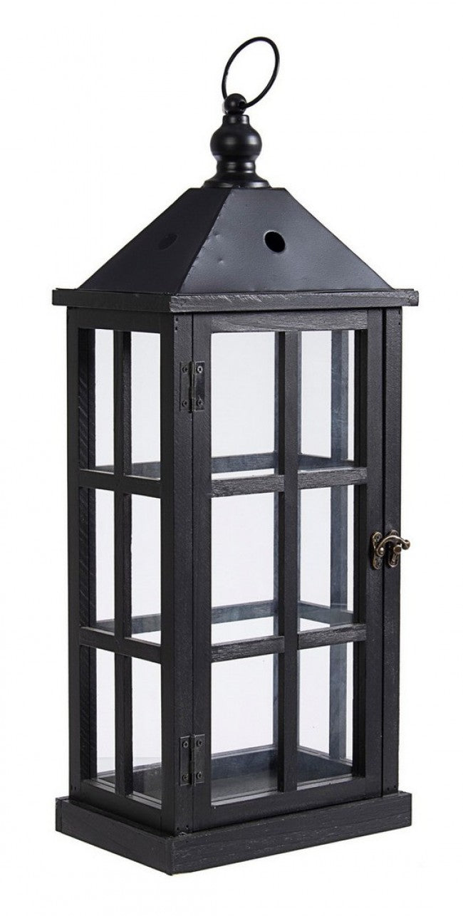 4x Laterne Holz Schwarz H55