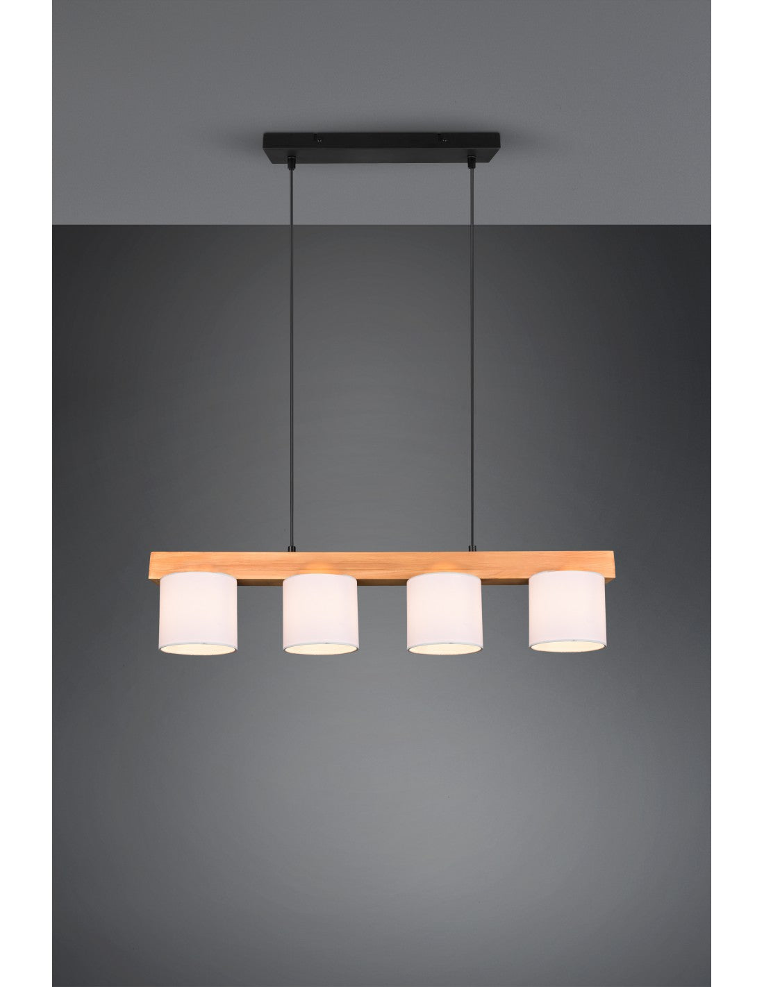 Hängeleuchter aus Holz mit 4 weißen Lampenschirmen Cameron Trio Lighting