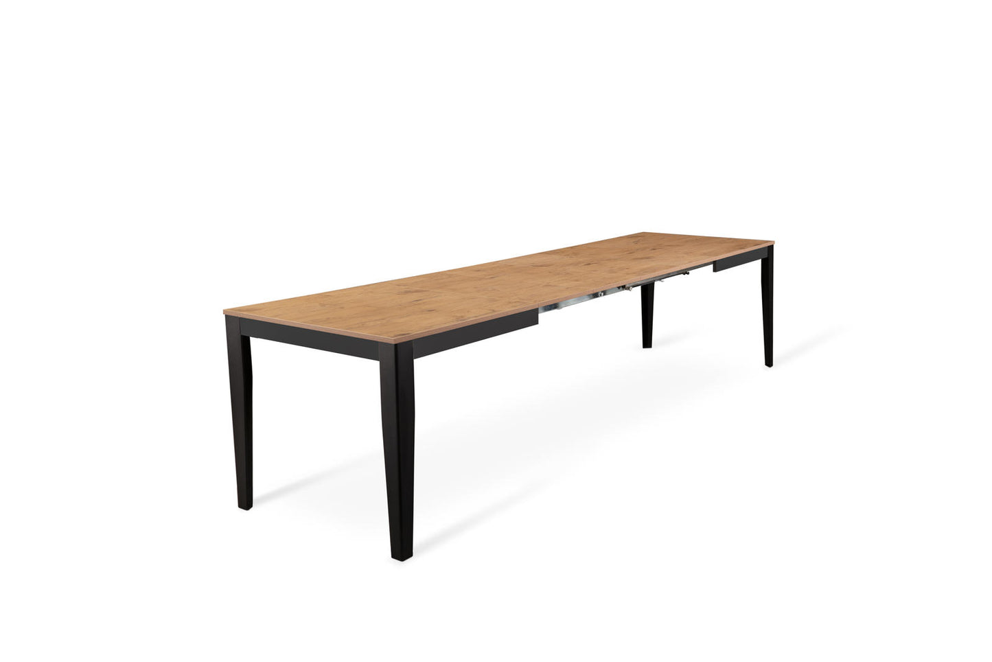 Ausziehbarer Tisch aus Eichenholz, schwarz, 90 cm x 156–316 cm, H. 76 cm