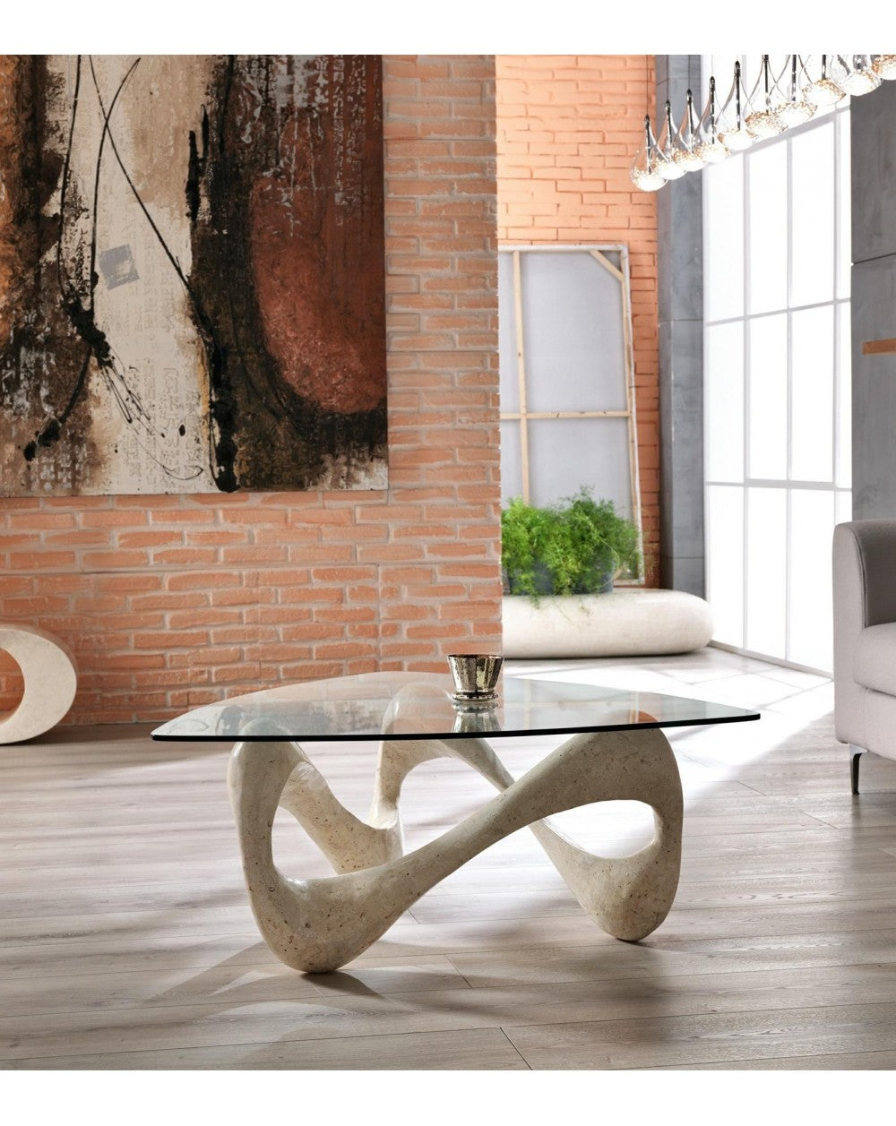 Transparente Tafel-beige 100 cm x 100 cm H.42.5 cm