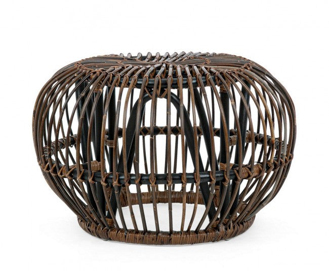 DORADAL Brauner Outdoor-Pouf-Couchtisch aus Rattan, Durchmesser 65 x H44 cm