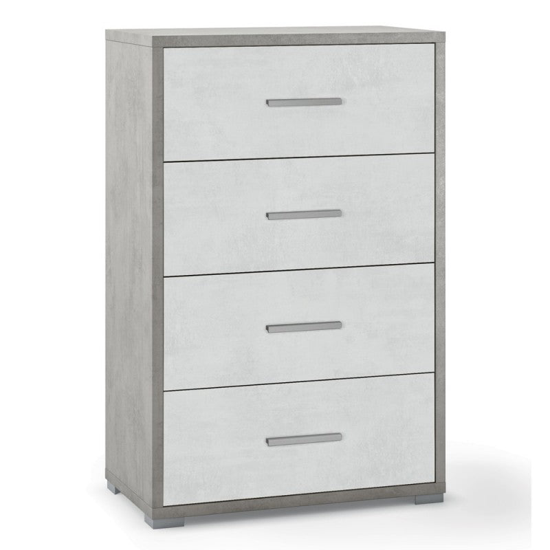 Bürokommode mit vier Schubladen aus weißem Zement, 51 x 41 x H 110 cm
