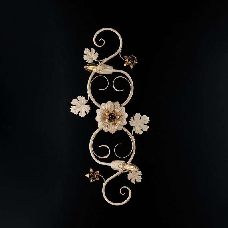 Deckenleuchte aus Eisen, elfenbeinfarben, roségold gebeizt, zweiflammig, 73 x 2 x 17 cm