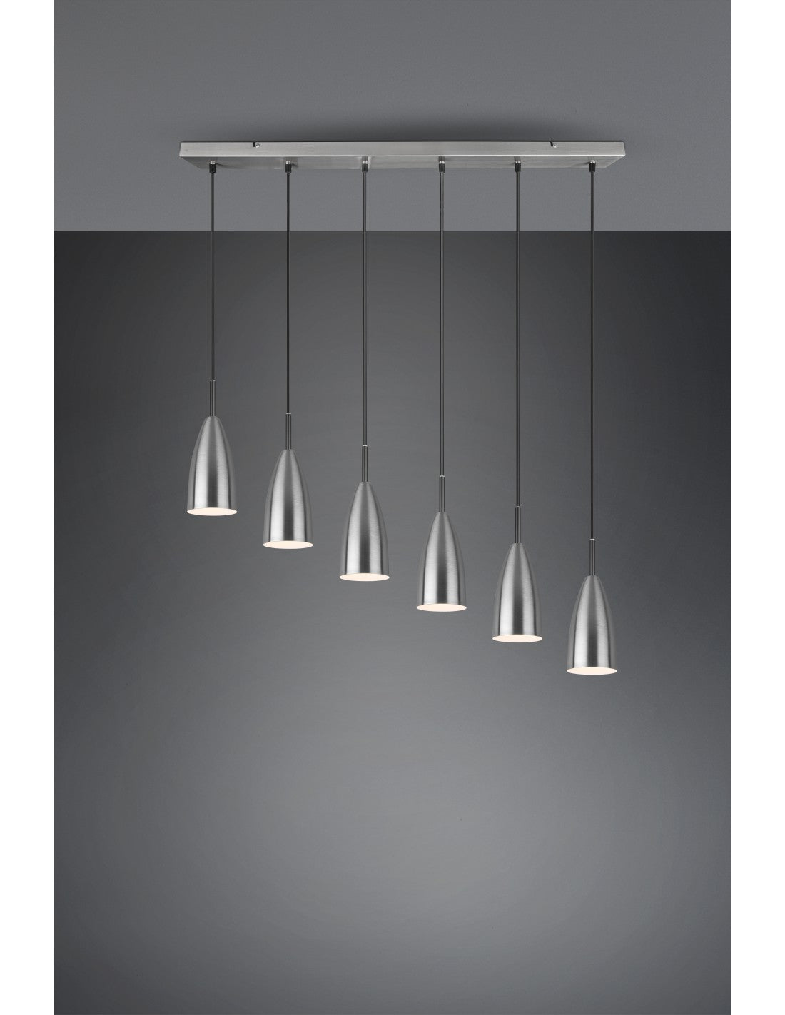 Großer linearer Kronleuchter Island Farin 6 Lichter Nichel Trio Lighting