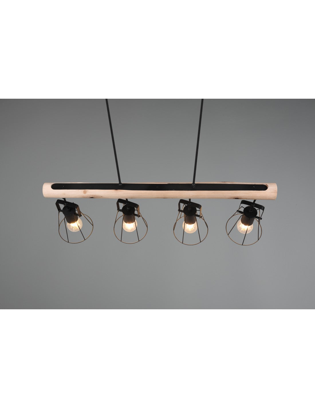 Suspension Wooden Bar 4 Lights Jaipur Industrial Vintage Black And Wood Trio Lighting
