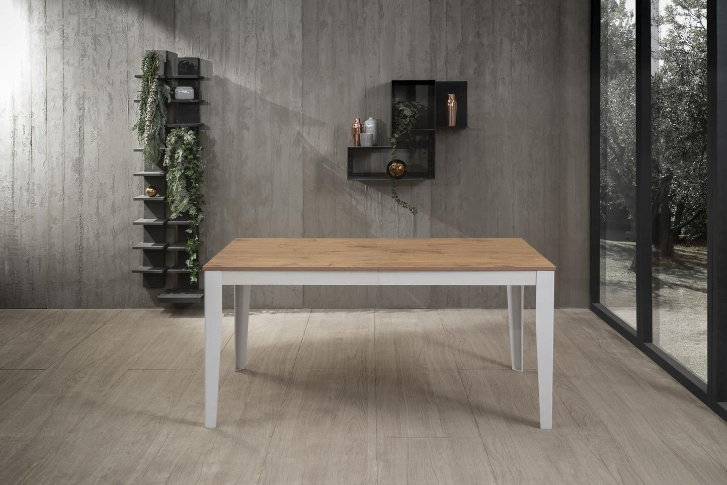 Ausziehbarer Eichentisch 90 cm x 156- 316 cm H. 76 cm