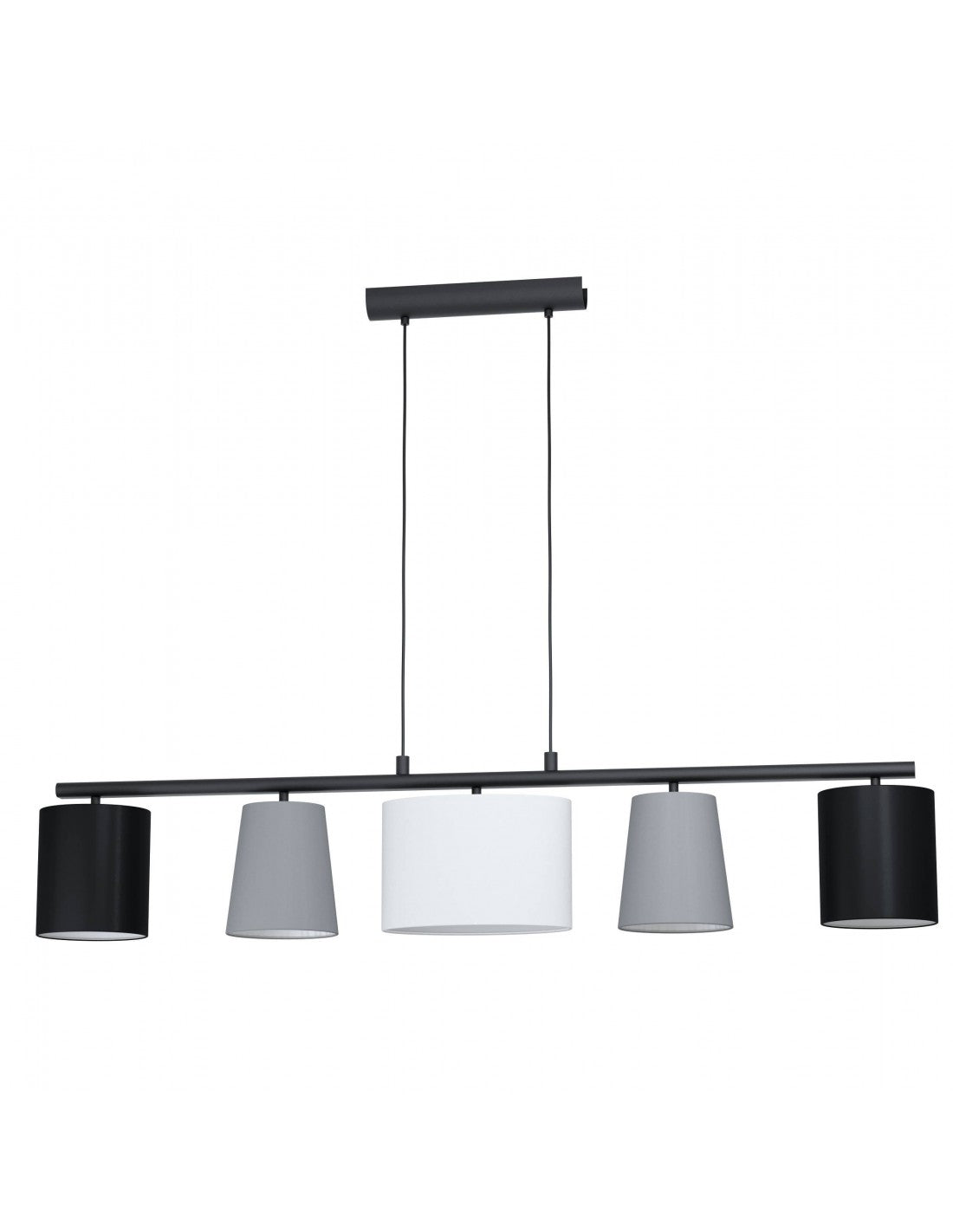 Almeida 5xE14 Hängeleuchte mit verschiedenen mehrfarbigen Stofflampenschirmen von L120 cm Eglo