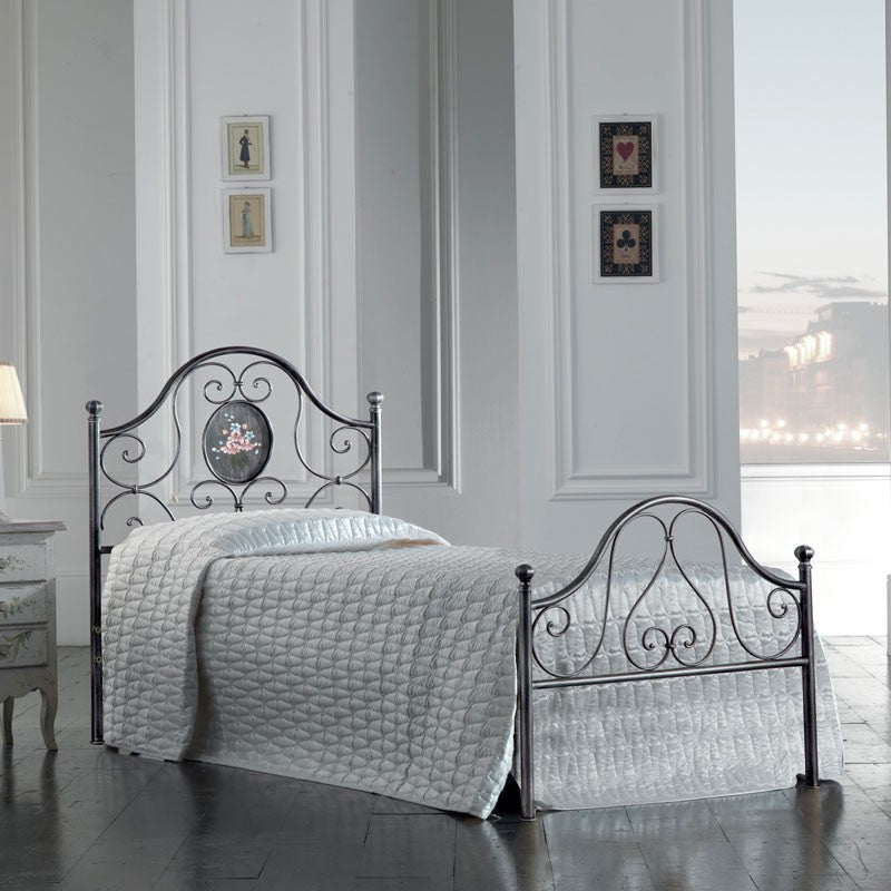 Einzelbett aus Eisen mit Fußteil Schwarz Silber LORY 95x208x h130 cm