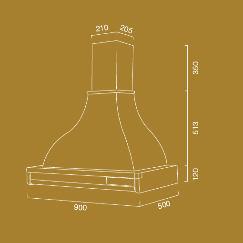 TAORMINA weiße rustikale Dunstabzugshaube mit tabakfarbener Einlage, Holzrahmen 90 cm