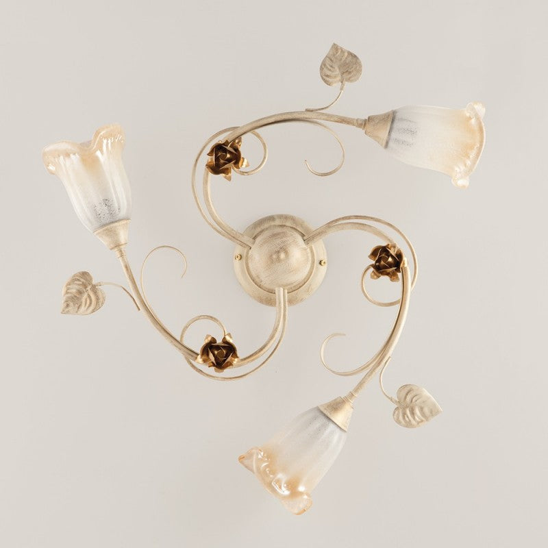 Elfenbeingold-Roséeisen-Deckenleuchte mit drei Lichtern, 58 x H15 cm