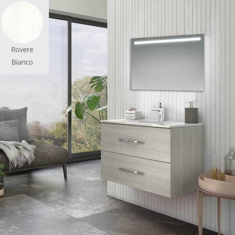 Mobile bagno sospeso Bracciano rovere bianco 81,5x46,5x53 H