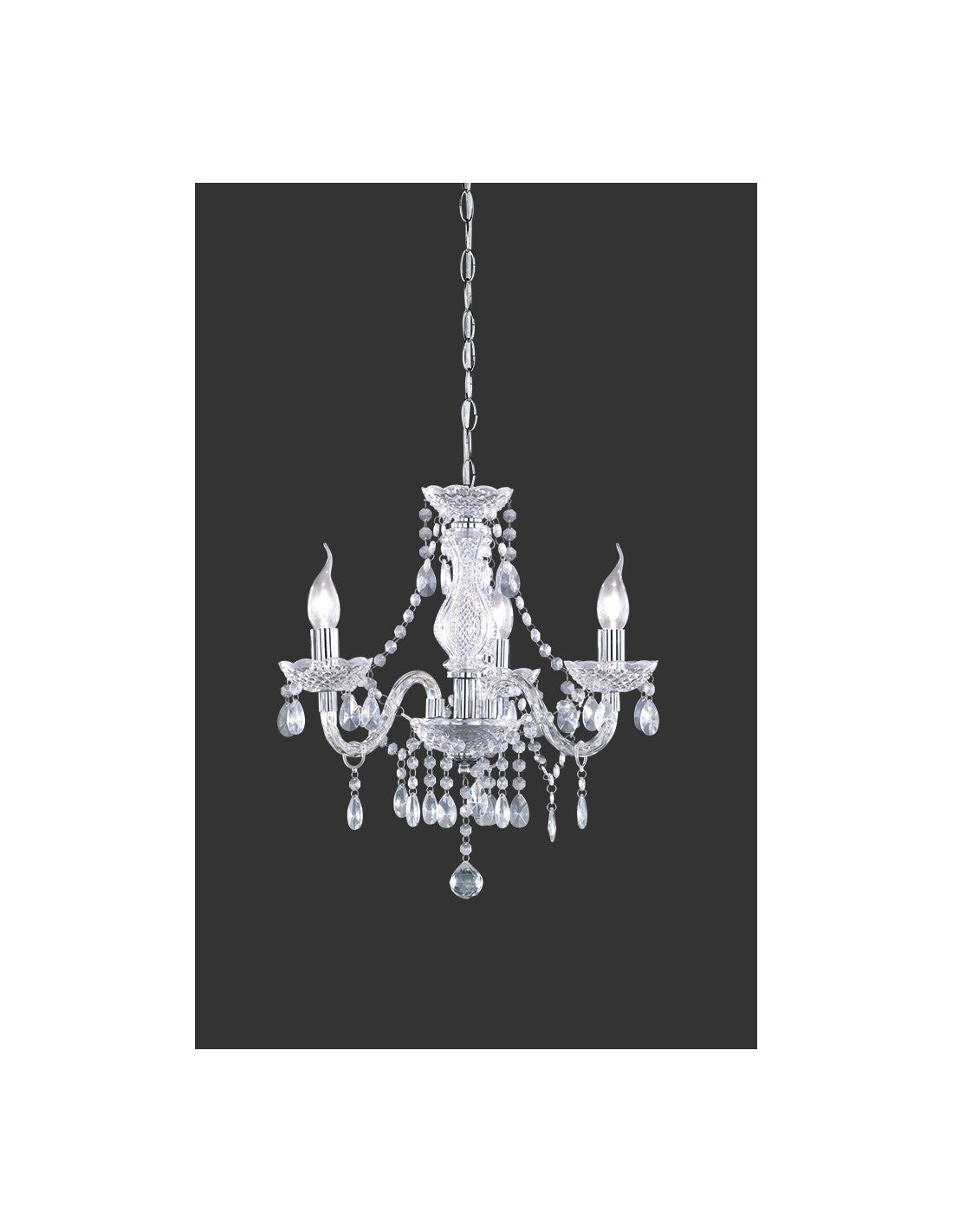 Klassischer Kronleuchter mit Armen, Lüster, 3 Lichter, Chrom, transparente Anhänger, Trio-Beleuchtung