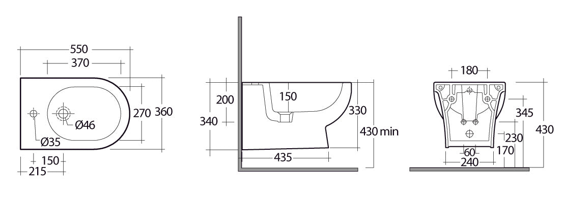 Tonique Wand-Bidet mit versteckter Befestigung