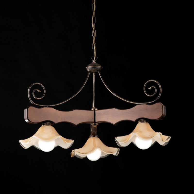 Linsen in Holz und Eisen Nuss-Nuss drei Paraluminparen aus Glas (80 x H50 cm)