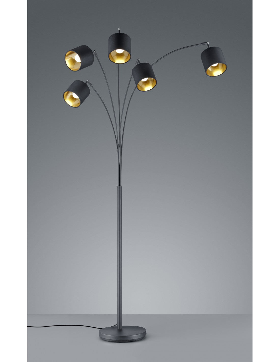 Stehleuchte Tommy Nero 5xE14 Schwarz-Gold Stoff H200 cm Trio Lighting