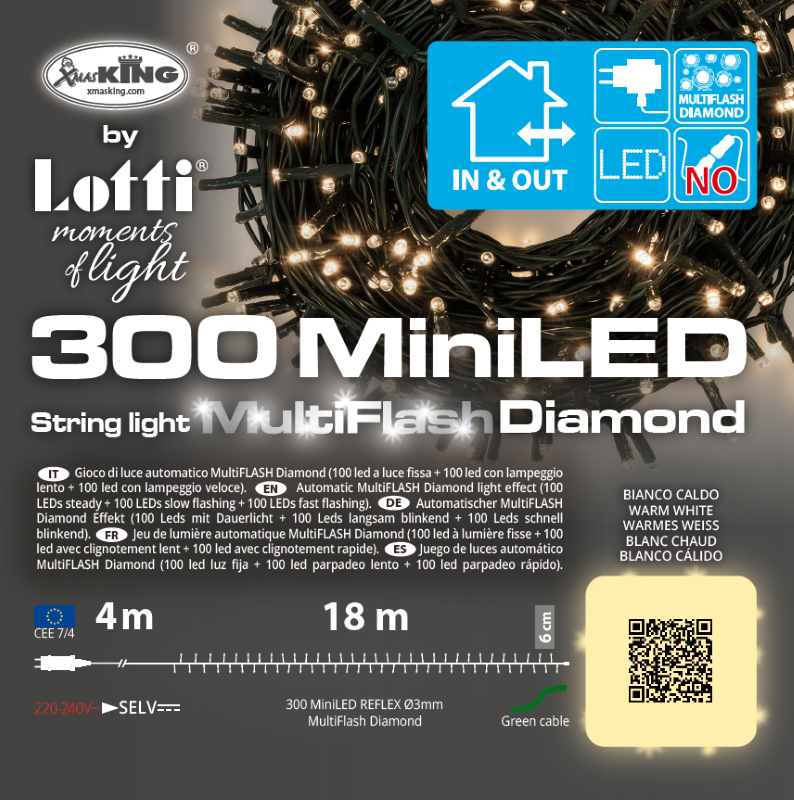 Kette 300 Mini LED Multi FLASH WARMWEISS 18m