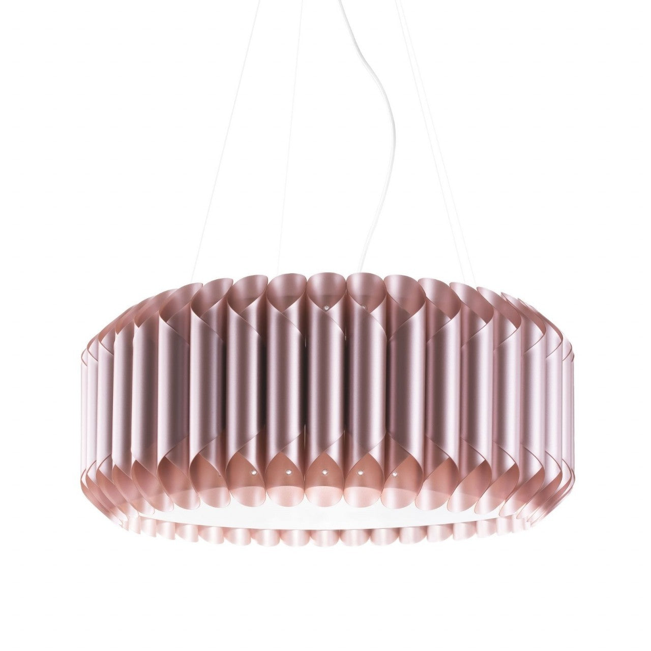 Rosa Metallpendelleuchte 5 Lichter aus verchromtem Metall cm. 60 x 13h
