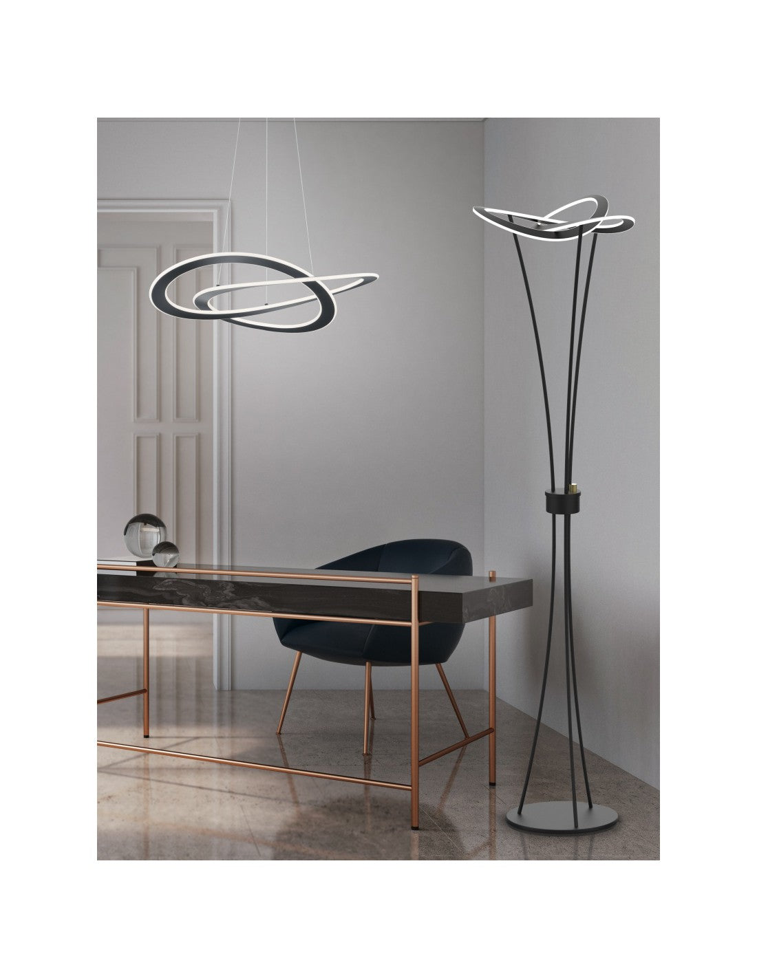 Moderne Suspendierung 2 Cerchi Led Oakland Anthrazit Trio Lighting