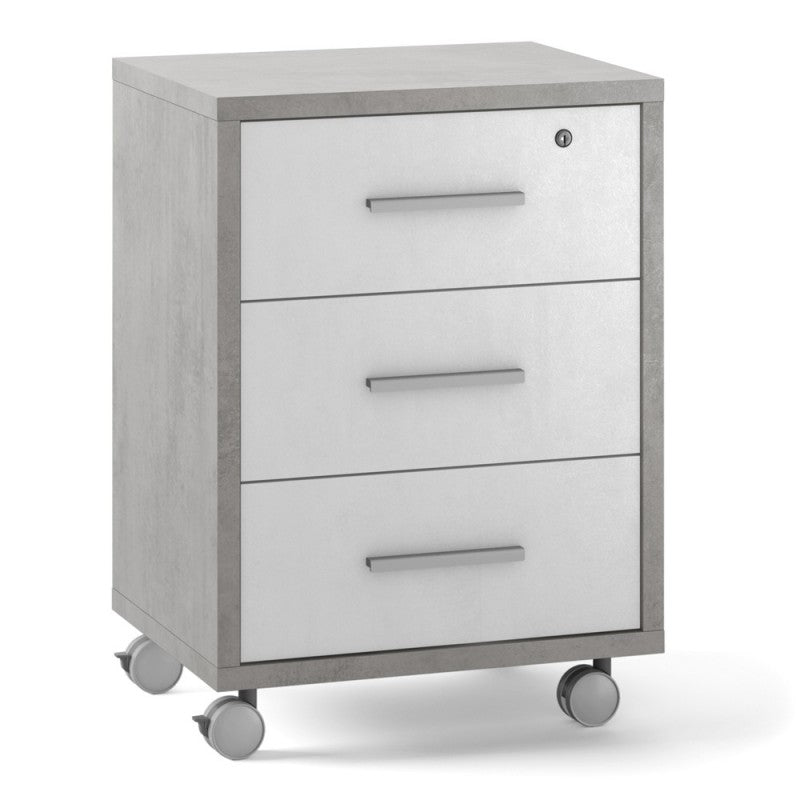 Büro Kommode drei Schubladen mit Rädern Cemento Weiß 51x41x h71 cm