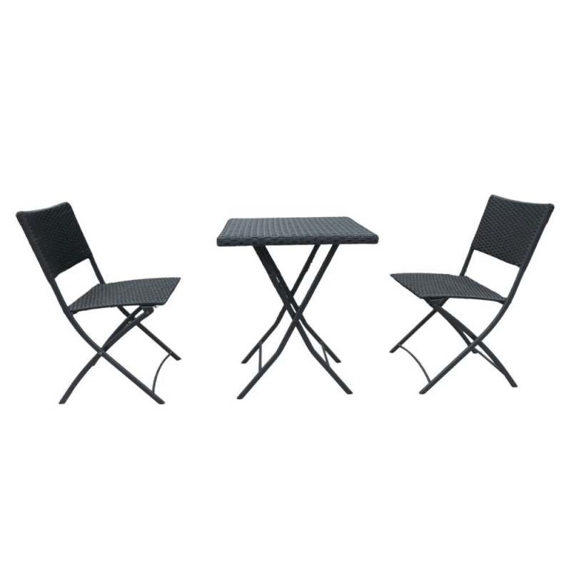Set WRB015 Klapptisch und Stühle Rattan schwarz