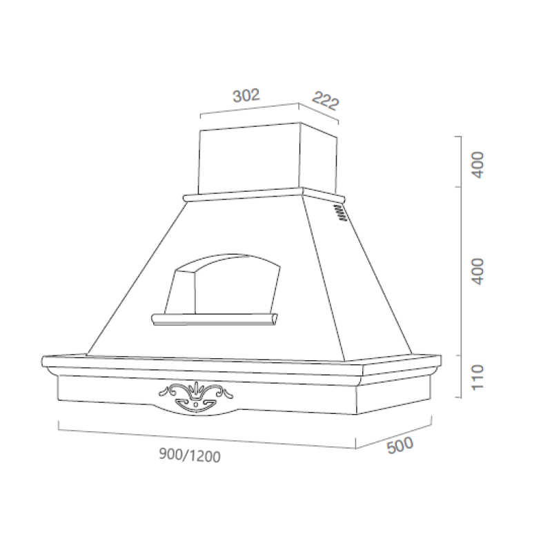 Rustikale weiße Küchenhaube TUSCA mit Holzrahmen eingelegte Tabakfarbe cm 120