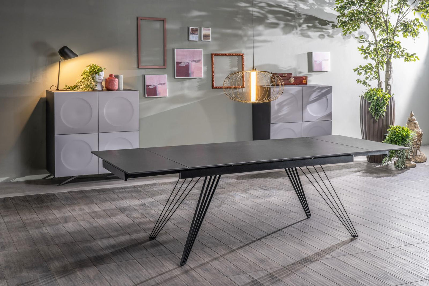 Ausziehbarer Tisch Vintage grau-mattschwarz 90 cm x 160-240 cm cm H. 76 cm