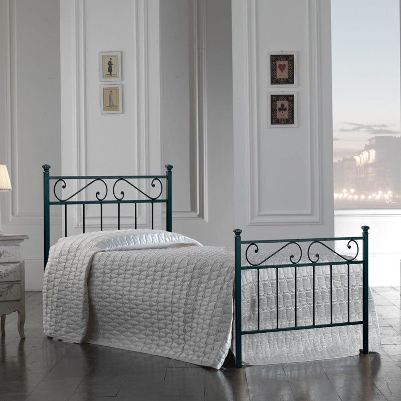 Einzelbett aus Eisen mit Trittbrett Schwarz TEVERE 92x208x h117 cm