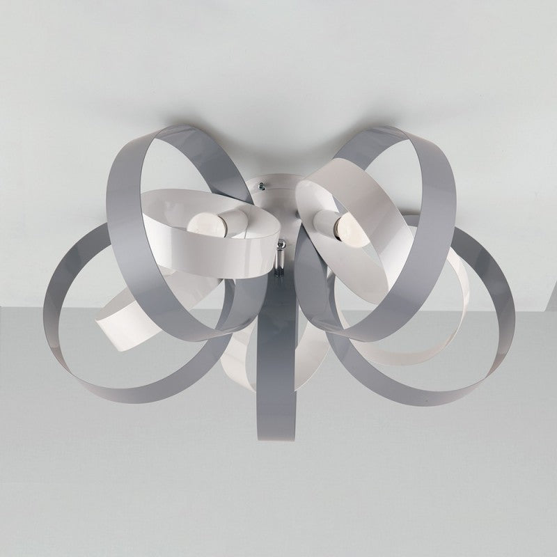 Deckenleuchte aus Eisen mit fünf Lichtern, Weißgrau 58x h26 cm