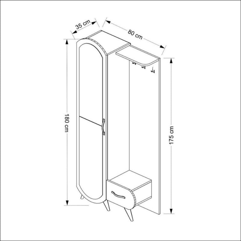 Ingresso noce con anta a specchio e cassetto Kerry 80x35xh.180 cm