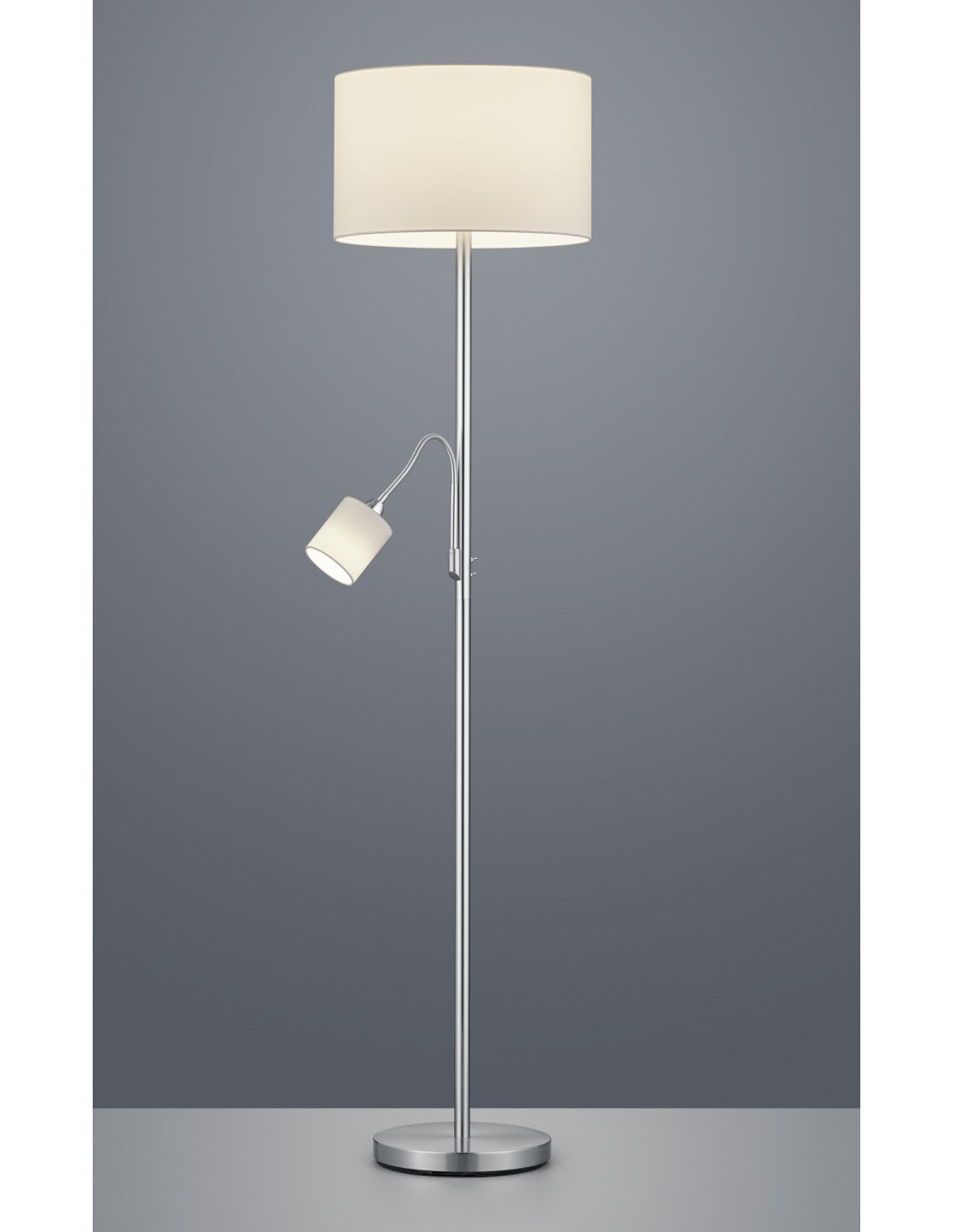 Hotel-Stehlampe, Nickel-weißer Stoff-Lampenschirm mit Trio-Beleuchtung, Lesespot