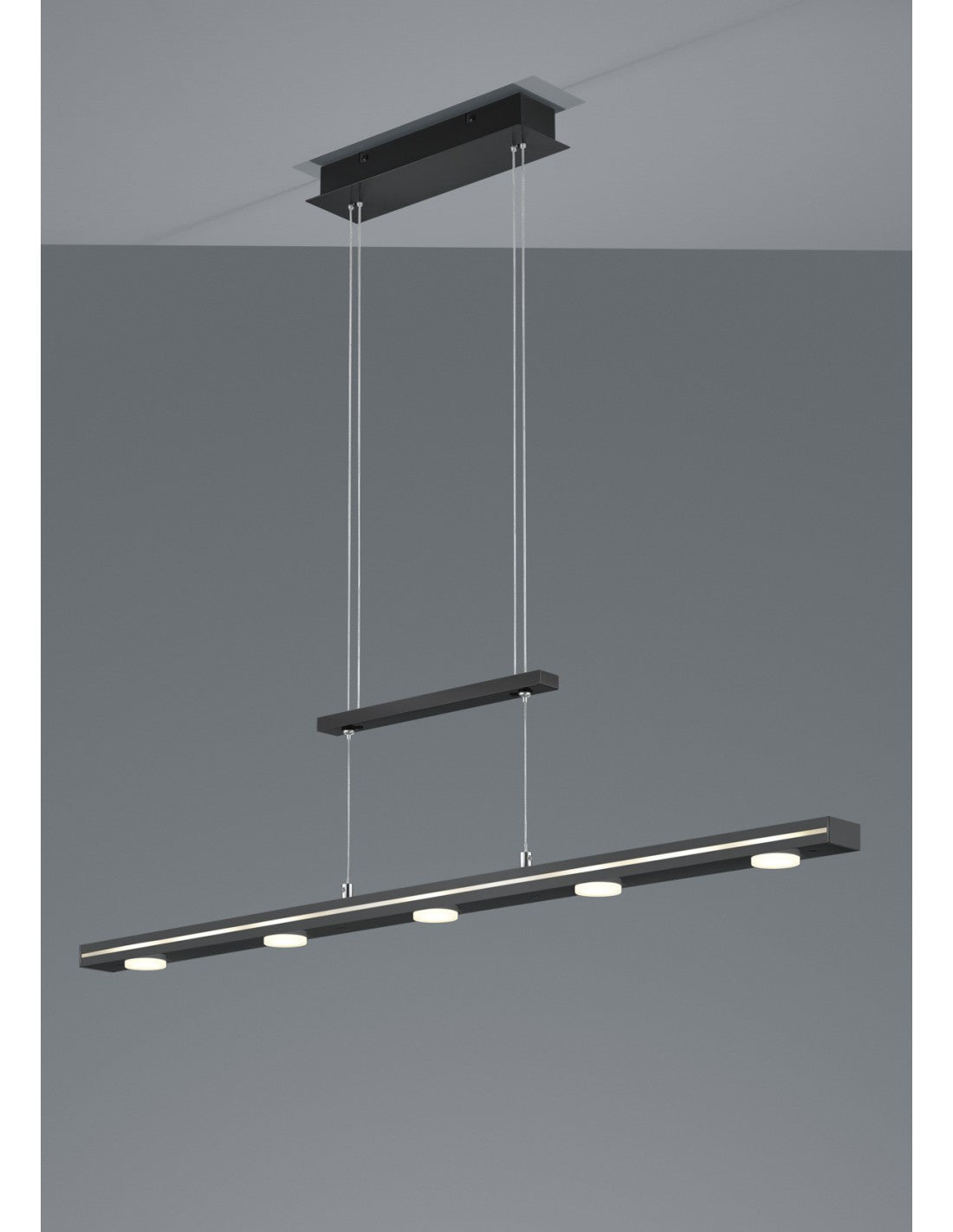 Hängende schwarze rechteckige Platte 7 Led über und unter Lacal Trio Beleuchtung