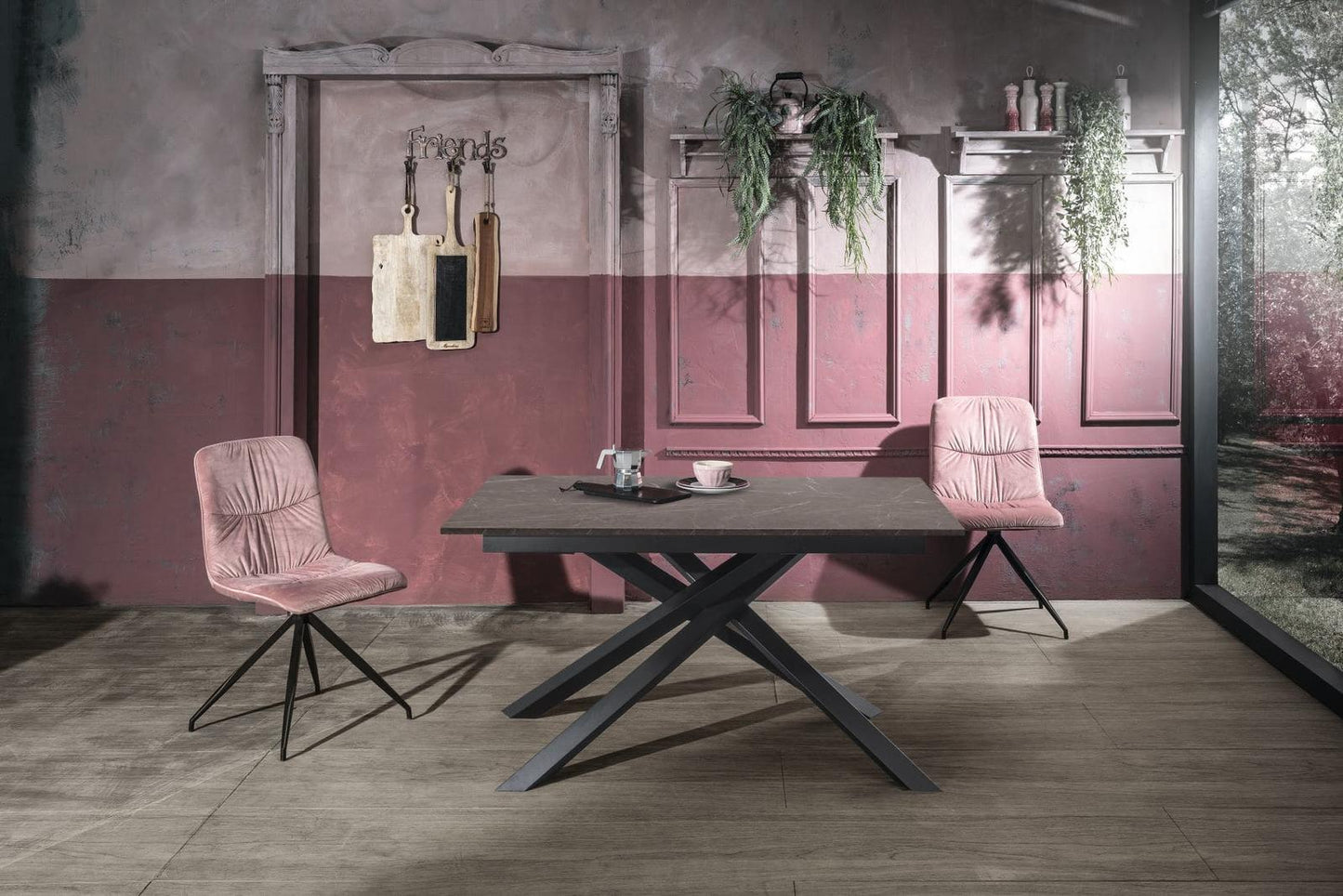 Anthrazit-schwarzer ausziehbarer Tisch 90 cm x 140-190 cm H. 76 cm