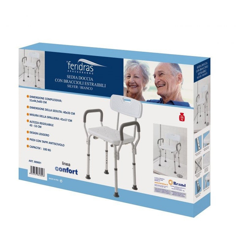 Aluminium Stuhl für Dusche Weiß-Silber 51x44,5x h83 cm