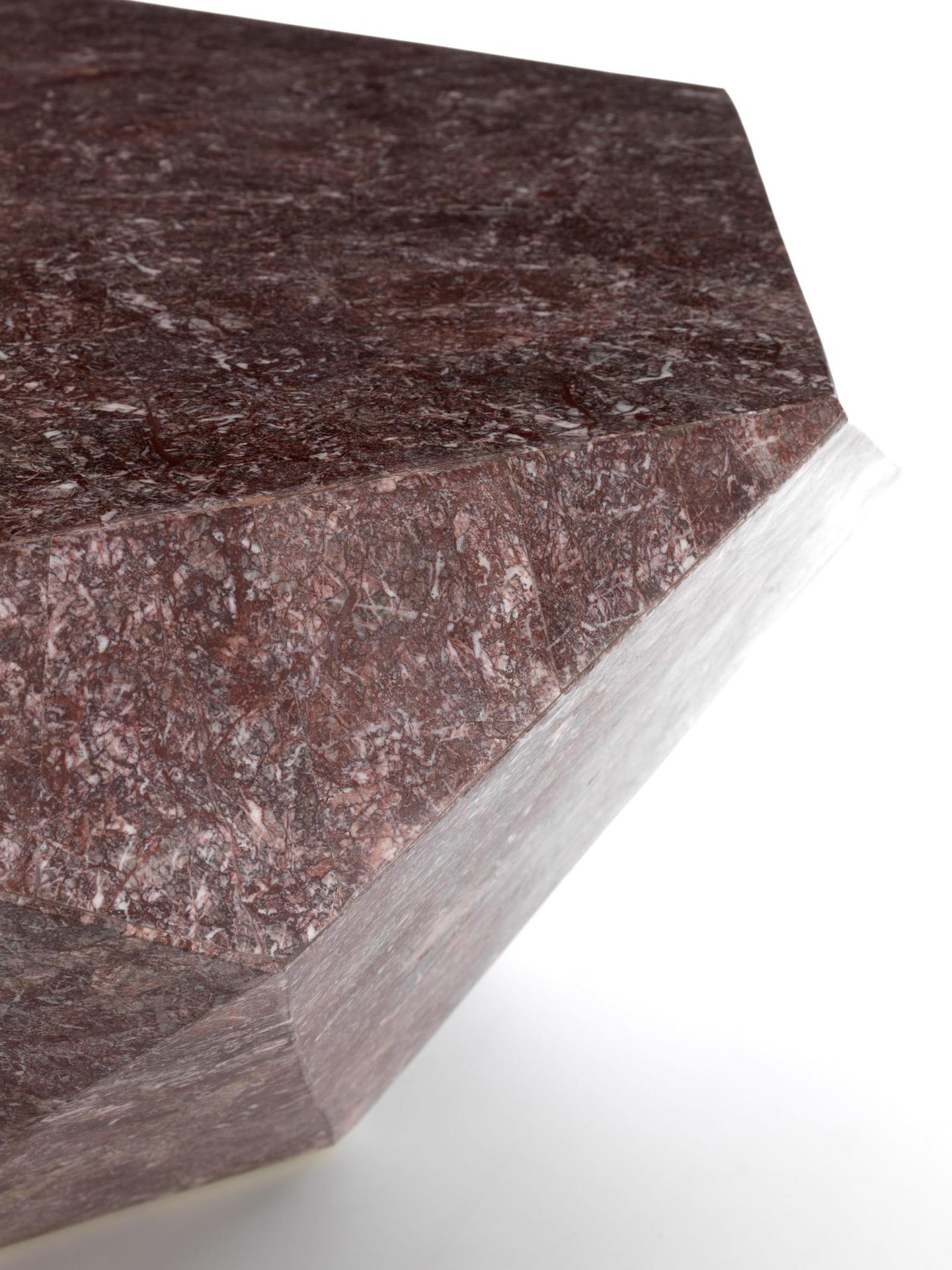 Fossiler Couchtisch aus Stein mit violetter Platte, 102 x 102 x 40 cm