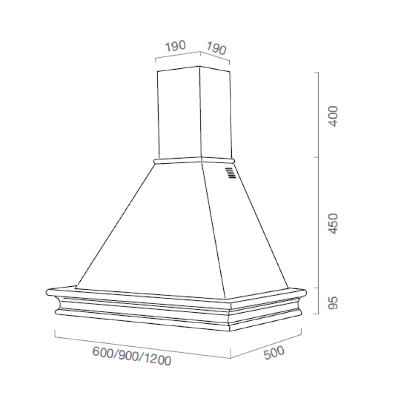 Rustikale weiße Dunstabzugshaube RUSTICHELLA mit Holzrahmen in nussbaumfarbener Intarsienhöhe von 60 cm