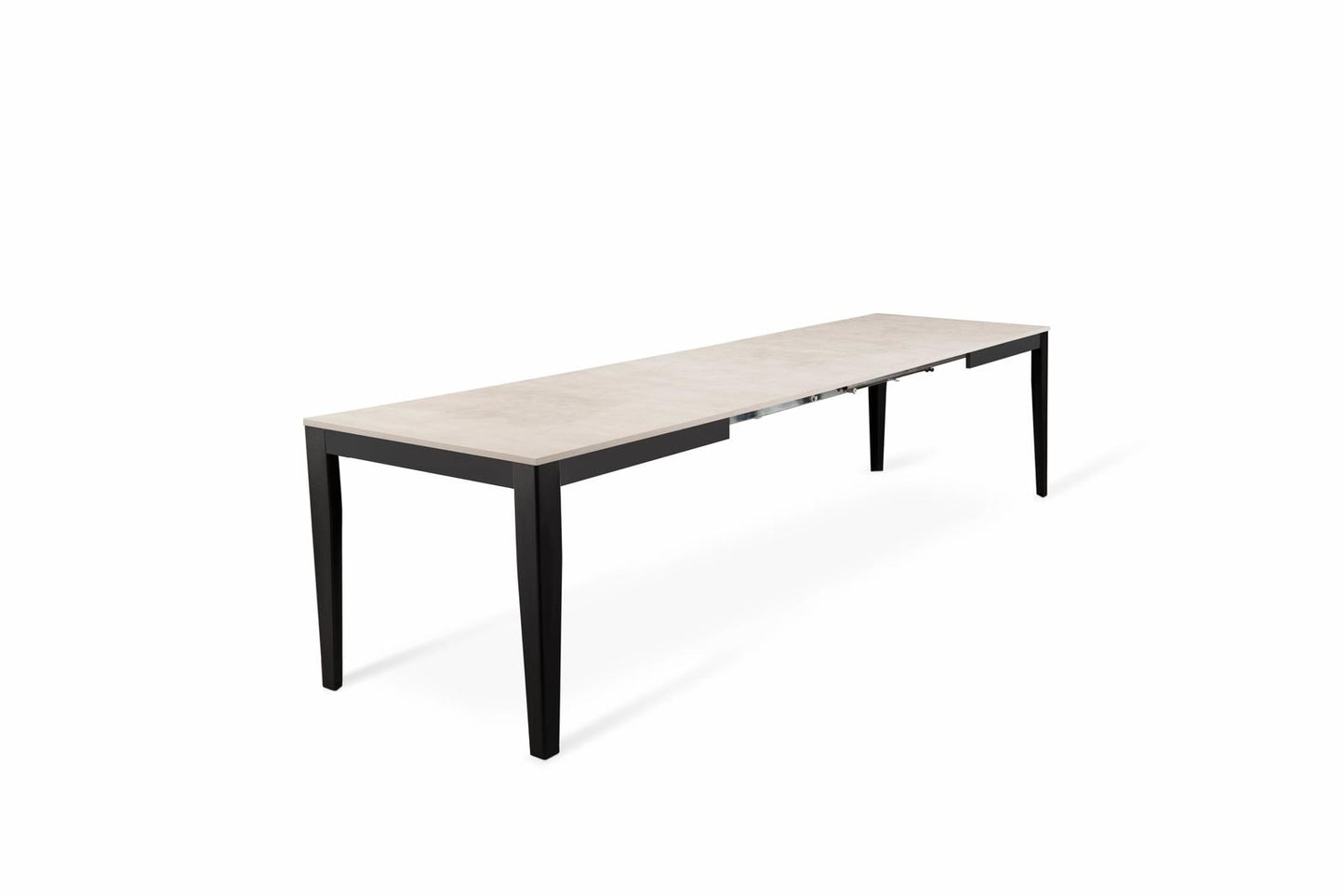 Ausziehbarer schwarz-weißer Betontisch 90 cm x 156-316 cm H. 76 cm