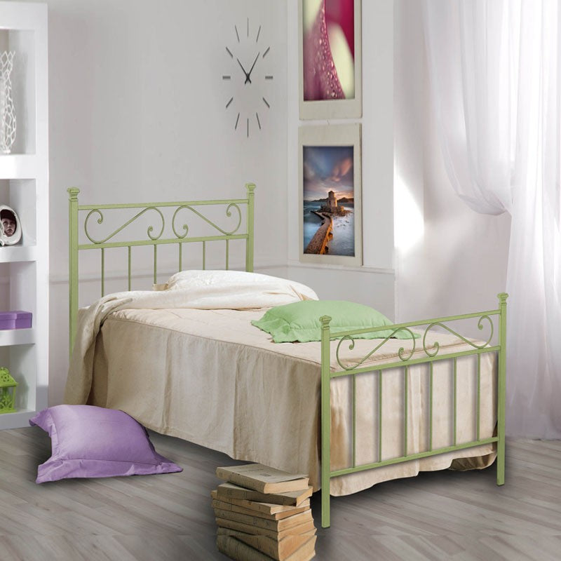 Einzelbett aus Eisen mit Trittbrett Grün TEVERE 92x208x h117 cm