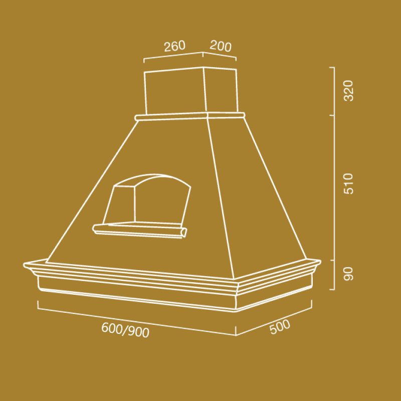 Dunstabzugshaube MARY C/NICCHIA aus weißem Edelstahl und tabakfarbenem Holzrahmen 60 cm