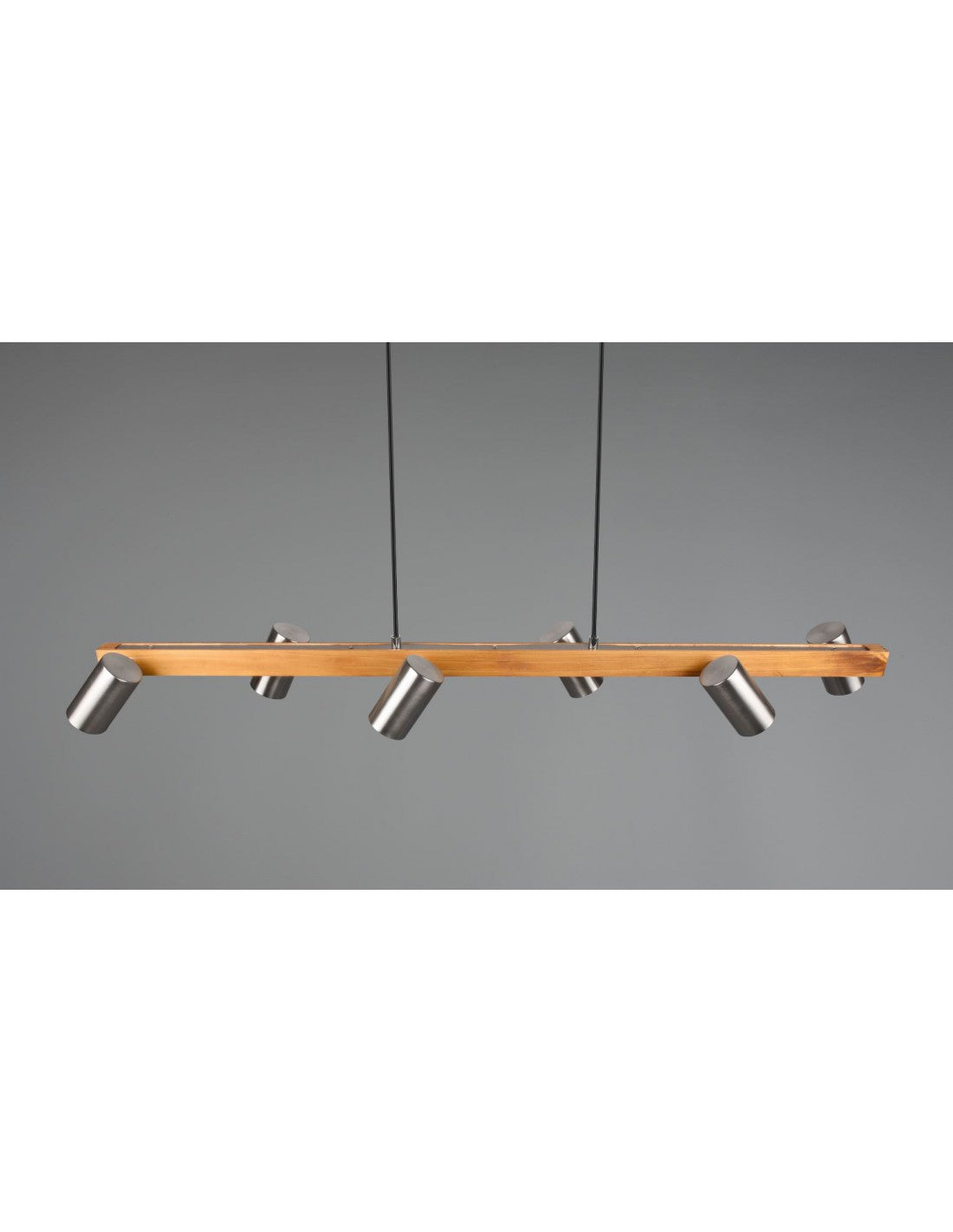 Inselaufhängung aus Holz mit 6 verstellbaren zylindrischen Nickelspots Marley Trio Lighting