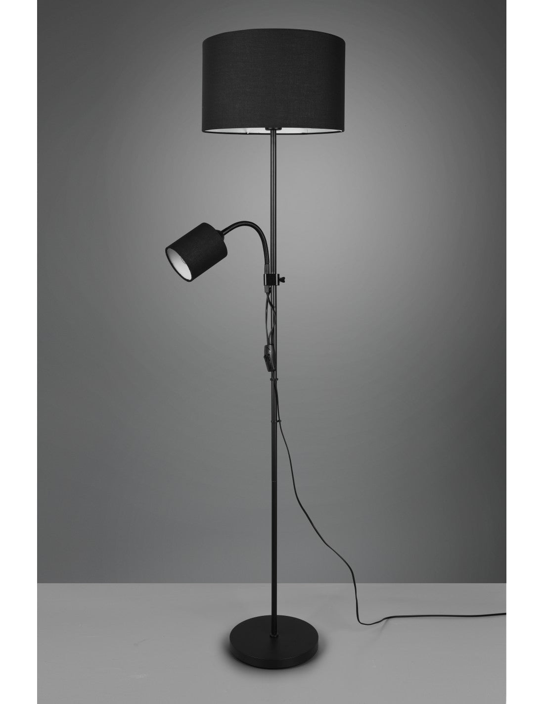 Owen Stehleuchte 1xE27+Spot Schwarz und Stofflampenschirm L36 cm Trio Lighting