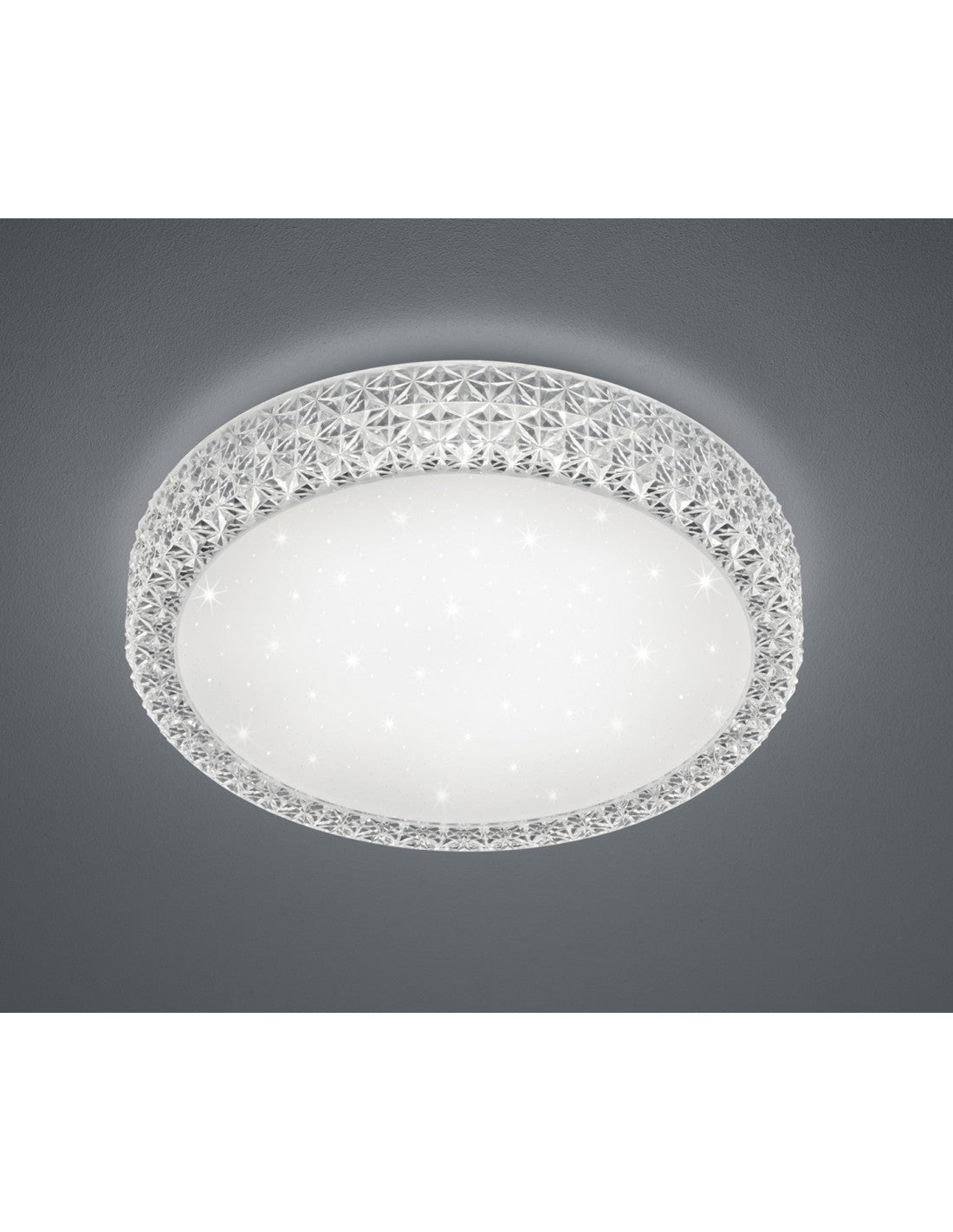 Pegasus Multifunktions-LED-Deckenleuchte, weißer Kristalleffekt, Ø60 cm, Trio-Beleuchtung