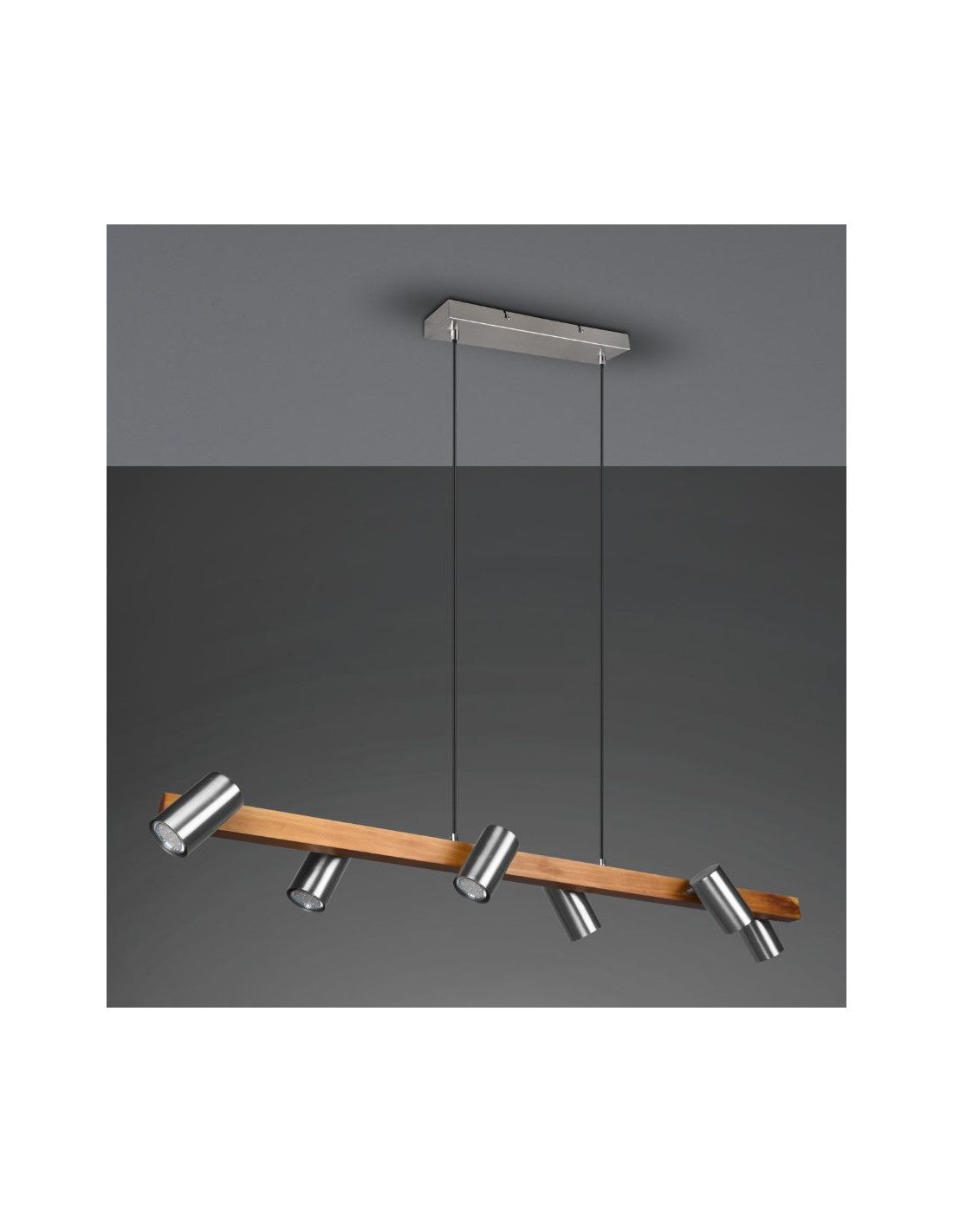 Inselaufhängung aus Holz mit 6 verstellbaren zylindrischen Nickelspots Marley Trio Lighting