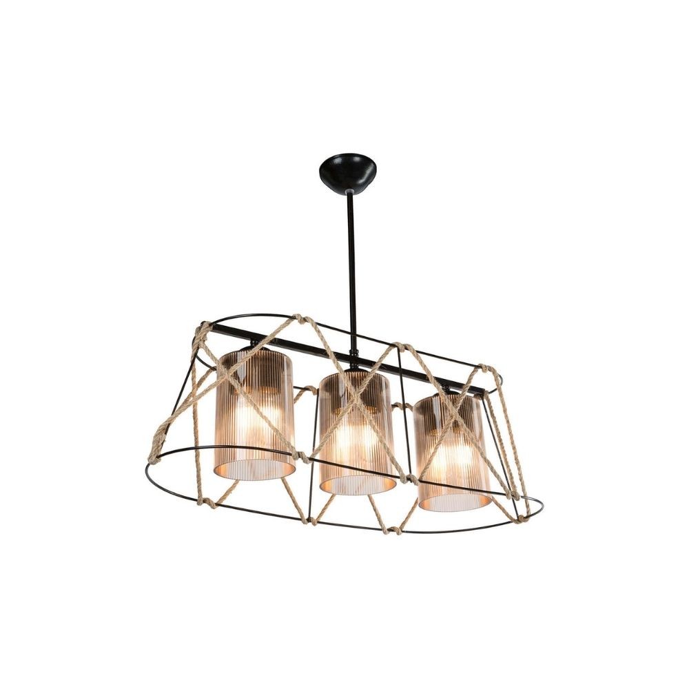 Gezegen ASZ0986 Pendelleuchte 3 Lichter, schwarzes Metall und Seil