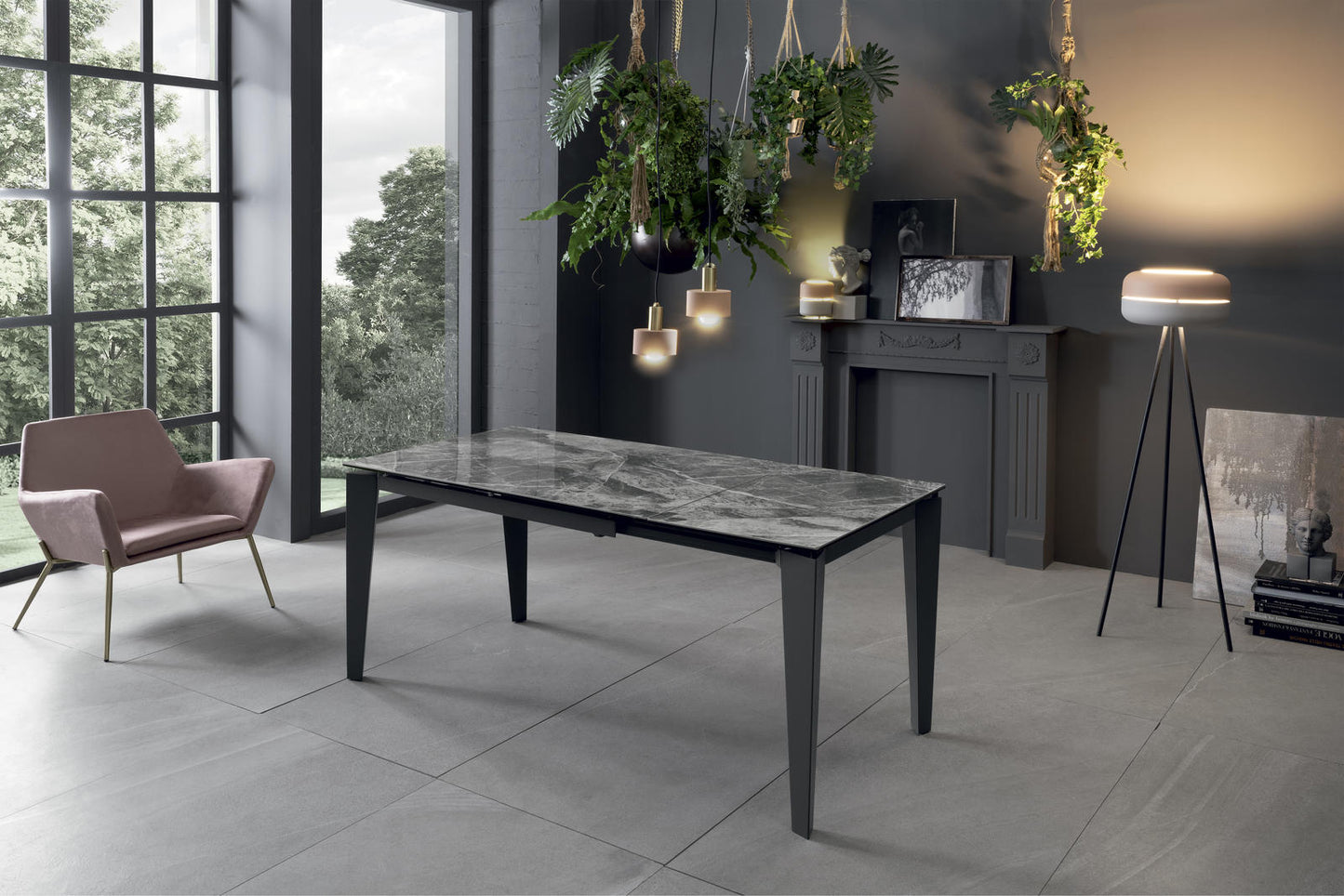 Ausziehbarer Tisch mit Keramikplatte 120/170x80 cm